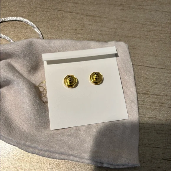 Tory Burch Gold and White Square Logo Stud Earrings - Picture 4 of 4